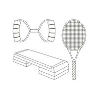 steg plattform, expander, racket för stor tennis. sport Utrustning. kondition lager. linje konst. vektor