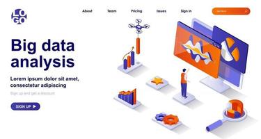 stor dataanalys isometrisk målsida. analytiker analyserar isometrisk koncept för statistik vektor