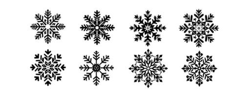 uppsättning av snöflingor silhuett isolerat på vit bakgrund. jul och Lycklig ny år dekorativ element vektor illustration