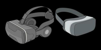 einstellen aus virtuell Wirklichkeit Headset Färbung Zeichnung Vektor, virtuell Wirklichkeit Headset gezeichnet im ein skizzieren Stil. Färbung virtuell Wirklichkeit Headset Sportschuhe Vorlage Umriss, Vektor Illustration.