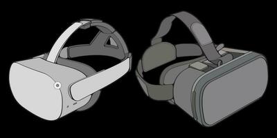 uppsättning av virtuell verklighet headsetet färg teckning vektor, virtuell verklighet headsetet dragen i en skiss stil. färg virtuell verklighet headsetet utbildare mall översikt, vektor illustration.