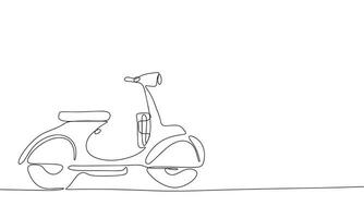 ett linje kontinuerlig moped, skoter. linje konst transport baner begrepp. hand ritade, översikt vektor illustration.