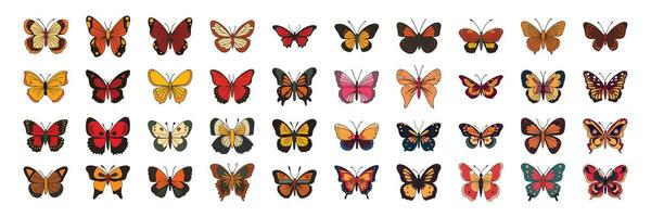 groß einstellen von Gekritzel Schmetterlinge. Sammlung von Schmetterlinge isoliert auf Weiß Hintergrund. Vektor Illustration.