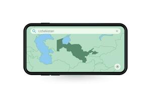 suchen Karte von Usbekistan im Smartphone Karte Anwendung. Karte von Usbekistan im Zelle Telefon. vektor