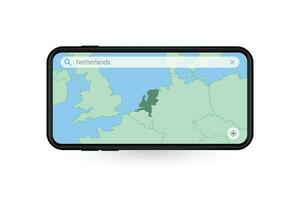 sökande Karta av nederländerna i smartphone Karta Ansökan. Karta av nederländerna i cell telefon. vektor
