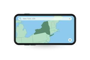 suchen Karte von Neu York im Smartphone Karte Anwendung. Karte von Neu York im Zelle Telefon. vektor