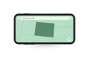 sökande Karta av colorado i smartphone Karta Ansökan. Karta av colorado i cell telefon. vektor