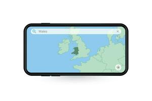 suchen Karte von Wales im Smartphone Karte Anwendung. Karte von Wales im Zelle Telefon. vektor