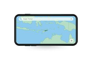 sökande Karta av öst timor i smartphone Karta Ansökan. Karta av öst timor i cell telefon. vektor