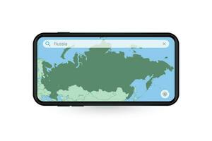 suchen Karte von Russland im Smartphone Karte Anwendung. Karte von Russland im Zelle Telefon. vektor