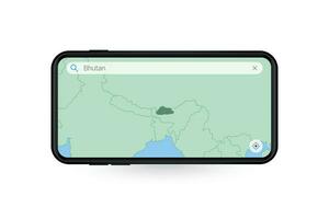 suchen Karte von Bhutan im Smartphone Karte Anwendung. Karte von Bhutan im Zelle Telefon. vektor