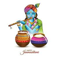 herre krishana i Lycklig Janmashtami Semester kort bakgrund vektor