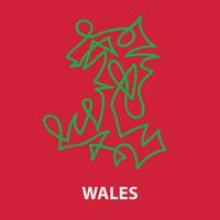 abstrakt Schlaganfall Karte von Wales zum Rugby Turnier. vektor