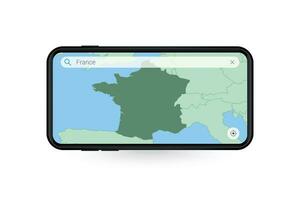 suchen Karte von Frankreich im Smartphone Karte Anwendung. Karte von Frankreich im Zelle Telefon. vektor