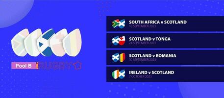 Schottland Rugby National Mannschaft Zeitplan Streichhölzer im Gruppe Bühne von International Rugby Wettbewerb. vektor