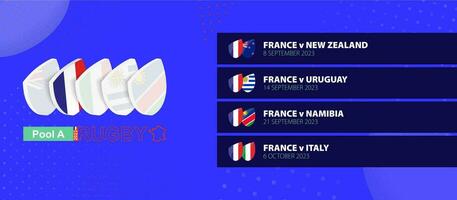 Frankrike rugby nationell team schema tändstickor i grupp skede av internationell rugby konkurrens. vektor
