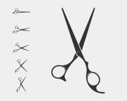 uppsättning hår skära scissor ikon. sax vektor design element eller logotyp mall. svart och vit silhuett isolerat.