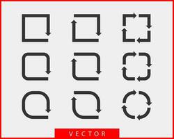 Sammlung Pfeile Vektor Hintergrund Schwarz-Weiß-Symbole. Verschiedene Pfeilsymbole setzen Kreis, hoch, lockig, gerade und verdreht. Design-Elemente.