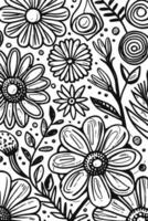 abstrakt schwarz und Weiß monochromatisch handgemalt Blumen Textur Muster Gekritzel Vektor Illustration