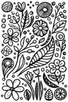 abstrakt schwarz und Weiß monochromatisch handgemalt Blumen Textur Muster Gekritzel Vektor Illustration