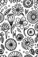 abstrakt schwarz und Weiß monochromatisch handgemalt Blumen Textur Muster Gekritzel Vektor Illustration