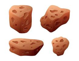 tecknad serie Plats asteroid. vektor uppsättning av isolerat stenar med stötar, en flygande meteorit.