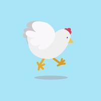 söt kyckling hoppa tecknad platt design. vinge djur koncept tecknad. vit kyckling karaktär vektor