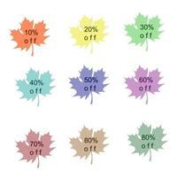 Aufkleber oder Stichworte zum Verkauf im das bilden von Blätter mit anders Prozentsätze vektor