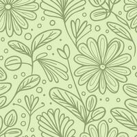 abstrakt monochromatisch Sanft Grün handgemalt Blumen Textur Muster Gekritzel Vektor Illustration