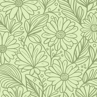 abstrakt monochromatisch Sanft Grün handgemalt Blumen Textur Muster Gekritzel Vektor Illustration