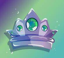 tecknad serie krona, silver- rikedom och privilegier av de kung och drottning, tiara med stor grön kristaller smaragd. vektor illustration för logotyp, ikoner och dekor design