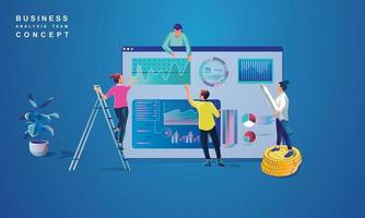 begreppet dataanalys för webbplats och mobilwebbplats. dataanalys för företags marknadsföringslösningar eller ekonomiska resultat. budget redovisning eller statistik koncept. platt design illustration vektor