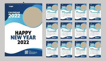 monatliches Wandkalender-Vorlagendesign für das Jahr 2022. Woche beginnt am Sonntag. Planer-Tagebuch mit Platz für Foto. vektor