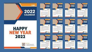 månatlig väggkalendermalldesign för 2022 år. veckan börjar på söndag. planerare dagbok med plats för foto. vektor