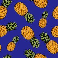 nahtloses Muster mit handgezeichneten Fruchtelementen, Ananas. vegetarische Tapete. für Designverpackungen, Textilien, Hintergrund, Designpostkarten und Poster. vektor