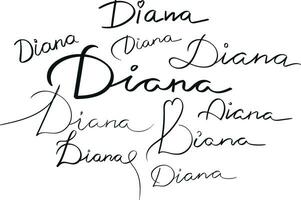 kvinna namn diana skriven i annorlunda manus. flickor namn handskriven text kalligrafi maskinskriven. vektor konst