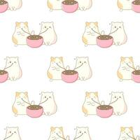 süß Katzen Essen Koreanisch Chinesisch Nudeln Muster vektor