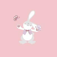 glücklich Ostern Festival mit Tier Haustier Hase Hase und Schmetterling, Pastell- Farbe, eben Vektor Illustration Karikatur Charakter