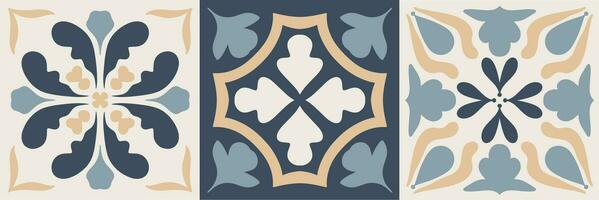 uppsättning av plattor azulejos mosaik- mönster med färgrik lapptäcke. årgång Portugal, mexikansk talavera, italiensk majolika prydnad, arabesk motiv, eller spanska keramisk mosaik- vektor