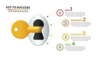 Schlüssel zu Erfolg. Schlüssel und Schlüsselloch Konzept Infografik zum Geschäft Präsentation. vektor