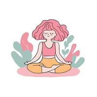 entdecken Gelassenheit mit diese beruhigend Illustration von ein meditieren Mädchen im einfach Stil. Umarmung Ruhe und innere Frieden. vektor