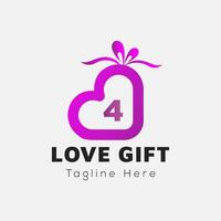 kärlek gåva logotyp på brev 4 mall. gåva på 4 brev, första gåva tecken begrepp vektor