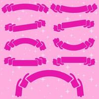 Satz von rosa romantischen isolierten Bändern Banner auf einem farbigen Hintergrund. einfache flache vektorillustration. mit Platz für Text. geeignet für Infografiken, Design, Werbung, Urlaub, Etiketten. vektor