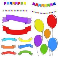 Satz von flachen farbigen isolierten Ballons an Seilen. Set Girlanden und Bannerbänder vektor