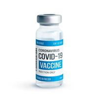 Covid-19 Coronavirus-Impfstoffkonzept. realistisches medizinisches Glasfläschchen mit Metallkappe isoliert auf weißem Hintergrund. Impfung gegen das 2019-ncov-Virus. Covid19-Impfbehandlung. vektor