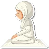 eine Aufklebervorlage mit einem muslimischen Mädchen, das sitzt und betet vektor