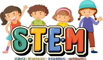 stam utbildning logotyp banner med barn seriefigur vektor