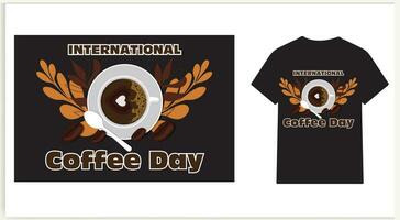 internationell kaffe dag t-shirt design med redigerbar kaffe kopp vektor