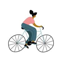 ung afro kvinna i cykel karaktär vektor