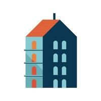 fyra våningar byggnad blå och orange minimal stad ikon vektor